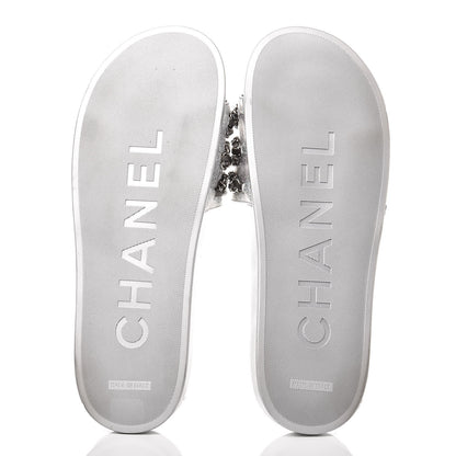 Chanel Metallic Lambskin Chain Flat Sandals 42 Silver 5 of 9
