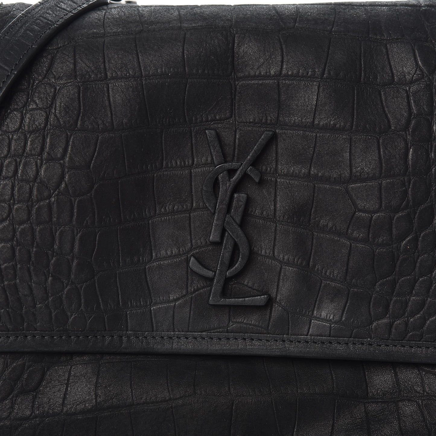 Nubuck Crocodile Embossed Monogram Medium Niki Chain Satchel Black