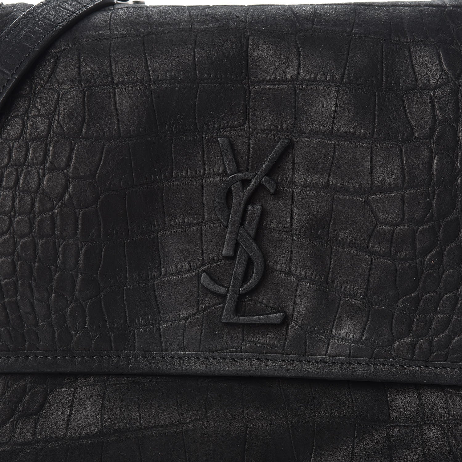 Saint Laurent Nubuck Crocodile Embossed Monogram Medium Niki Chain Satchel Black 10 of 10