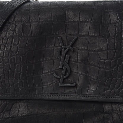 Saint Laurent Nubuck Crocodile Embossed Monogram Medium Niki Chain Satchel Black 10 of 10