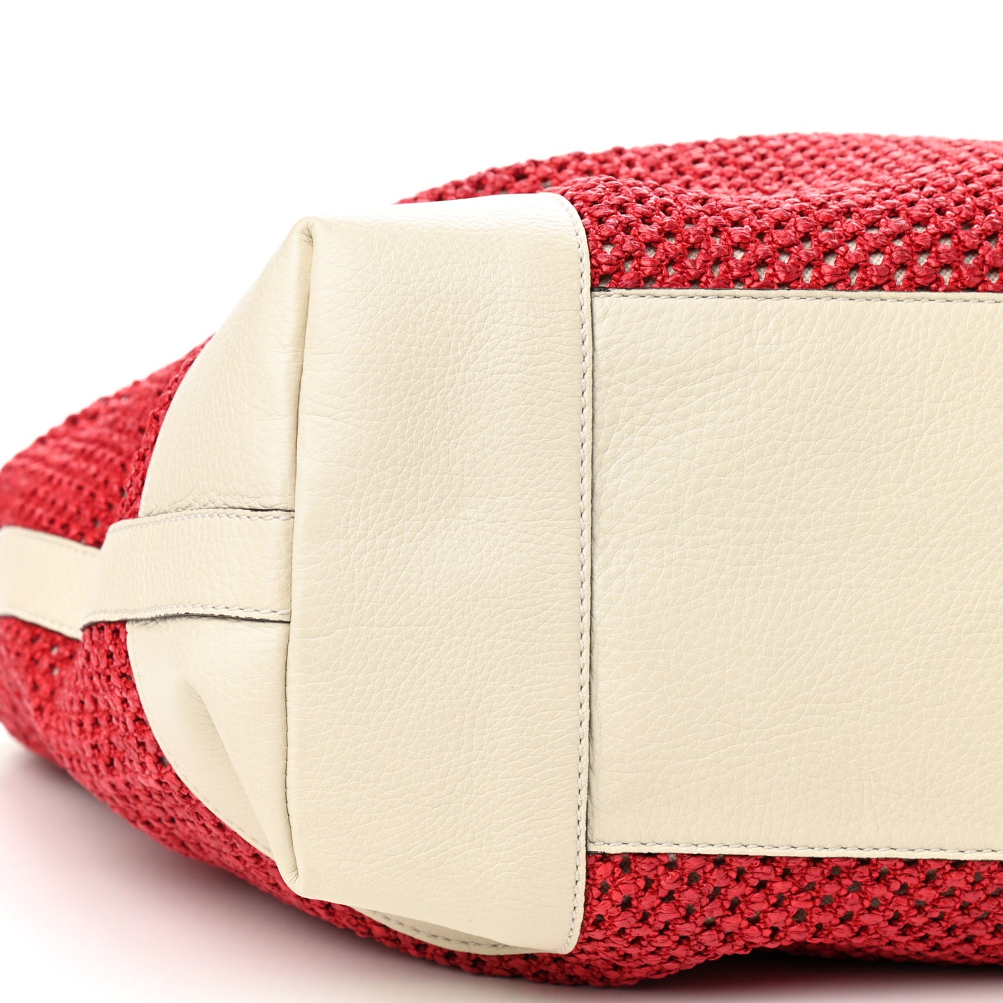 Straw Calfskin Bamboo Shopper Tote Raspberry