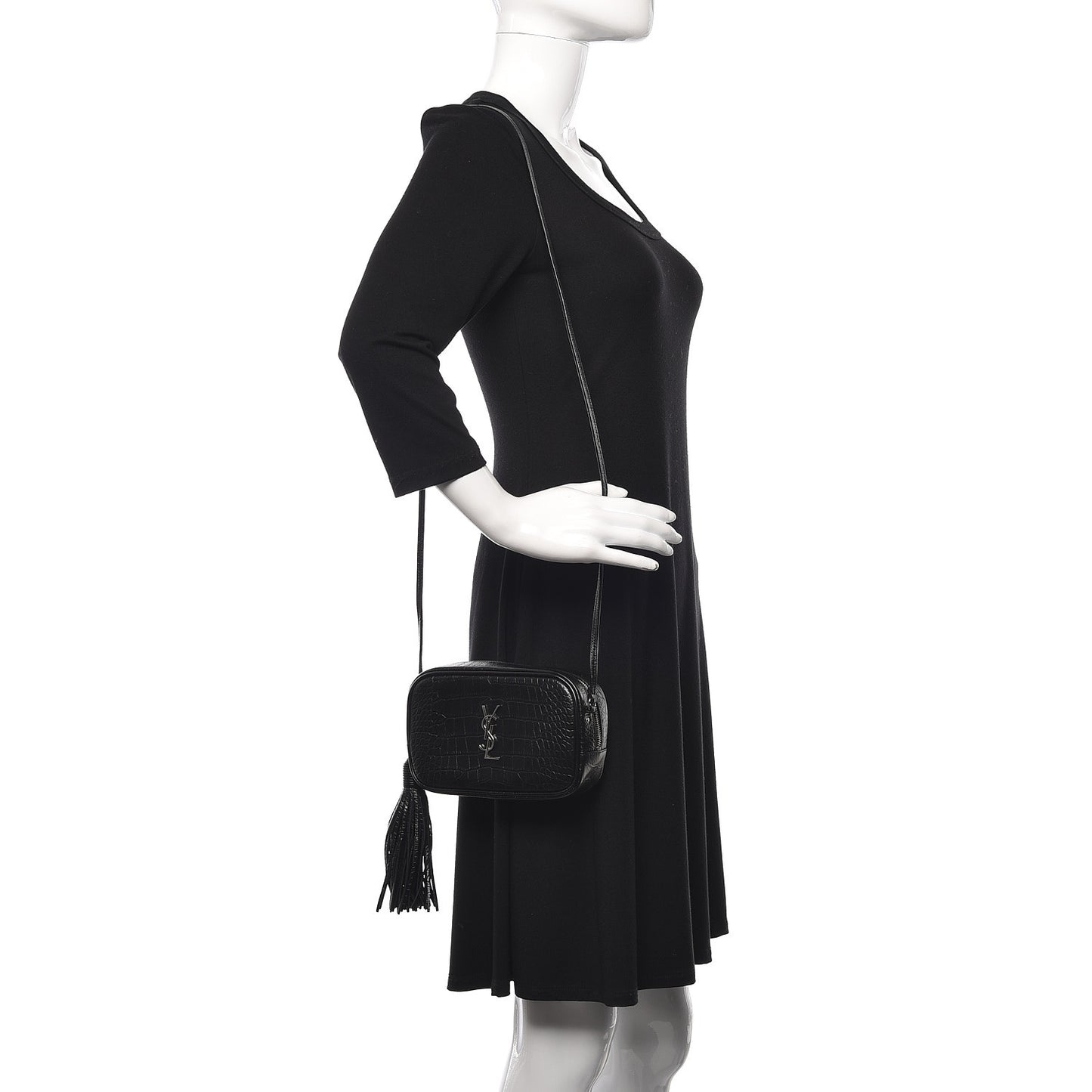Calfskin Crocodile Embossed Mini Lou Camera Bag Black