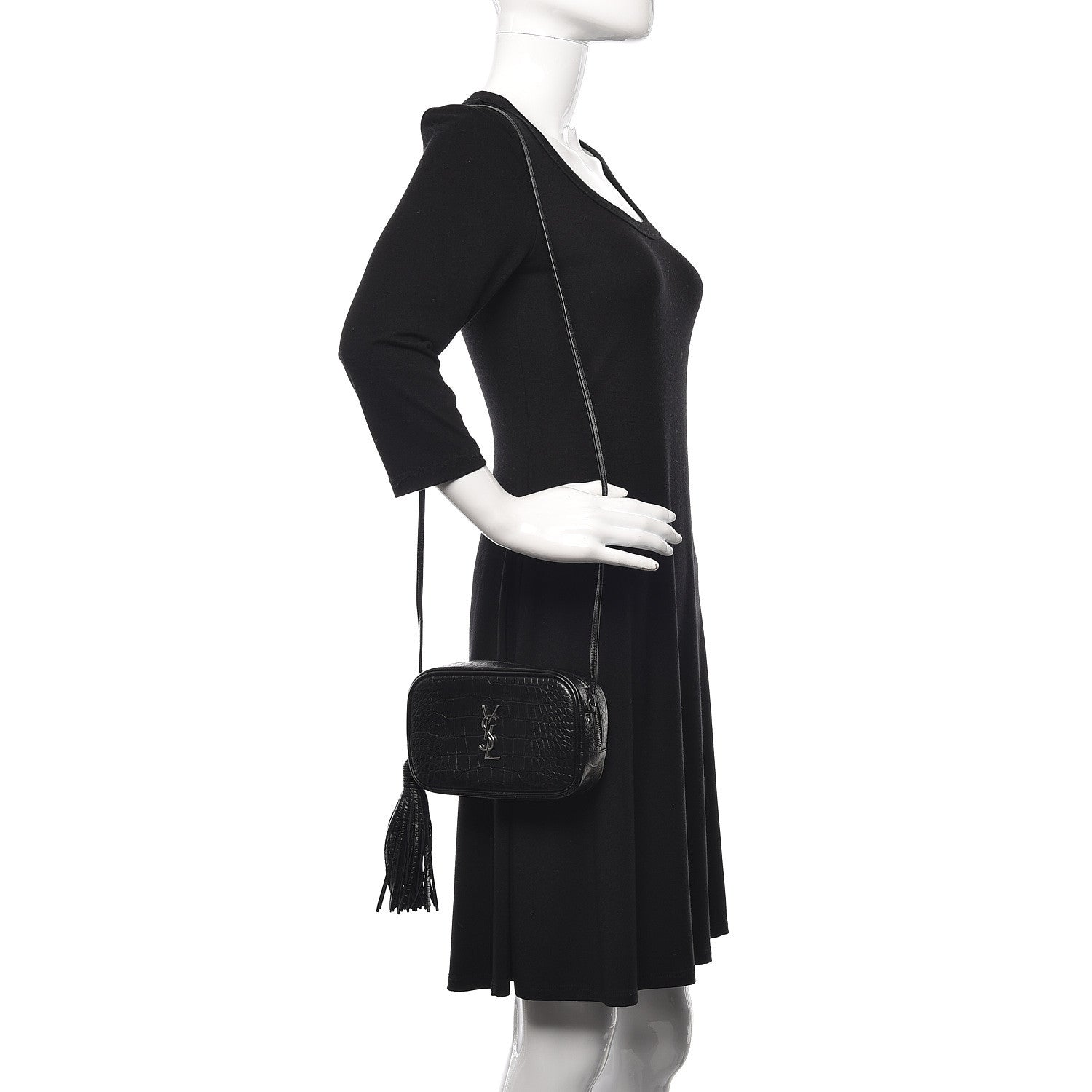 Saint Laurent Calfskin Crocodile Embossed Mini Lou Camera Bag Black 2 of 11