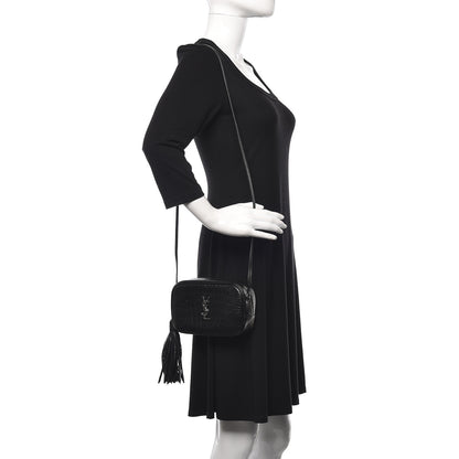Saint Laurent Calfskin Crocodile Embossed Mini Lou Camera Bag Black 2 of 11
