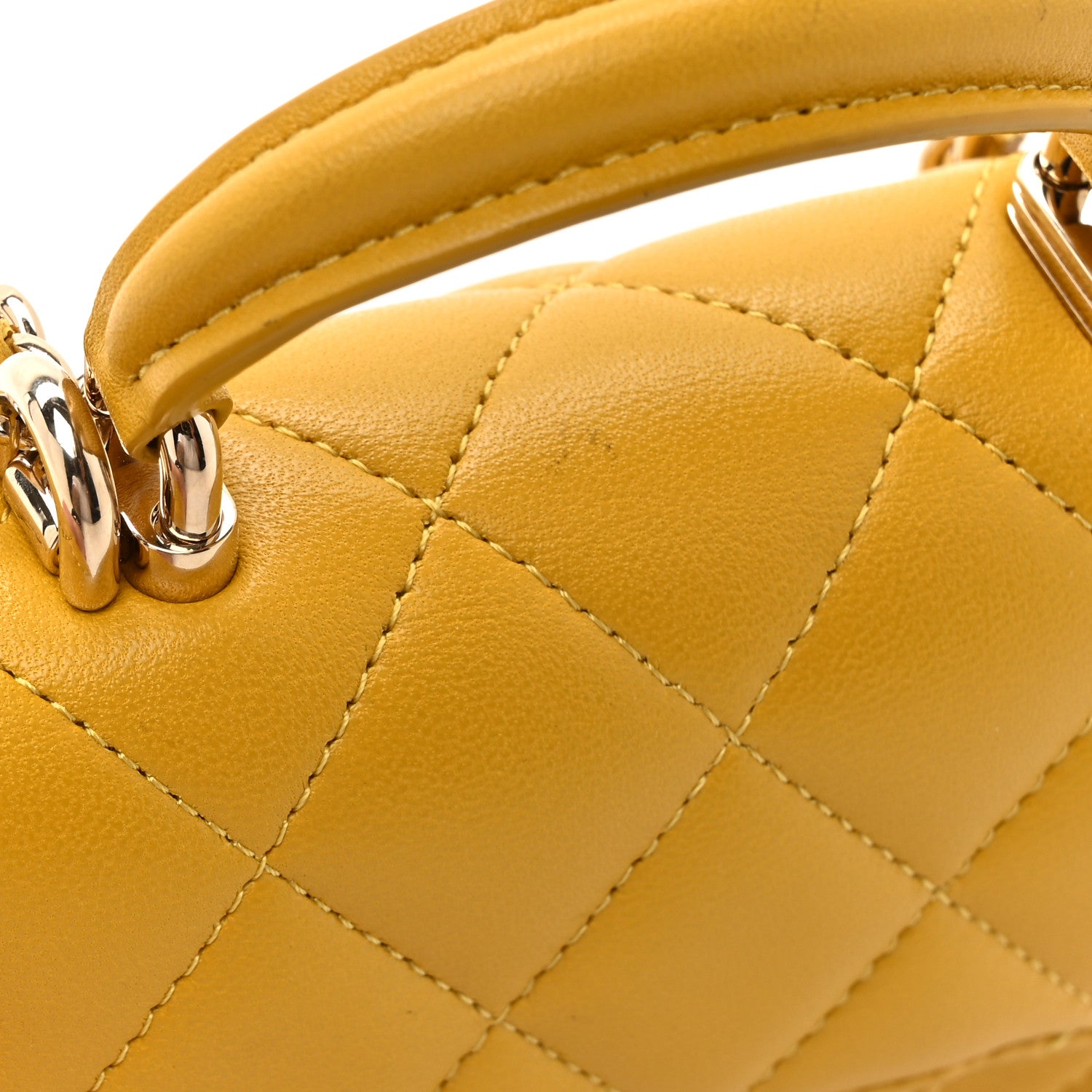 Chanel Lambskin Quilted Top Handle Flap Clutch With Chain Yellow 14 of 17