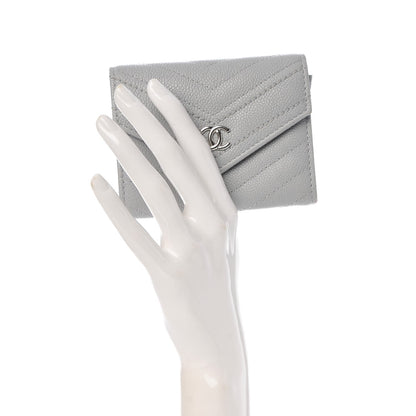 Chanel Caviar Chevron Quilted Card Holder Flap Wallet Grey 2 of 9