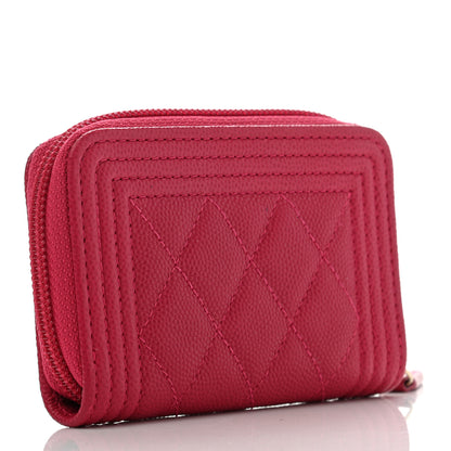 Chanel Caviar Quilted Boy Zip Around Coin Purse Wallet Dark Pink 3 of 7