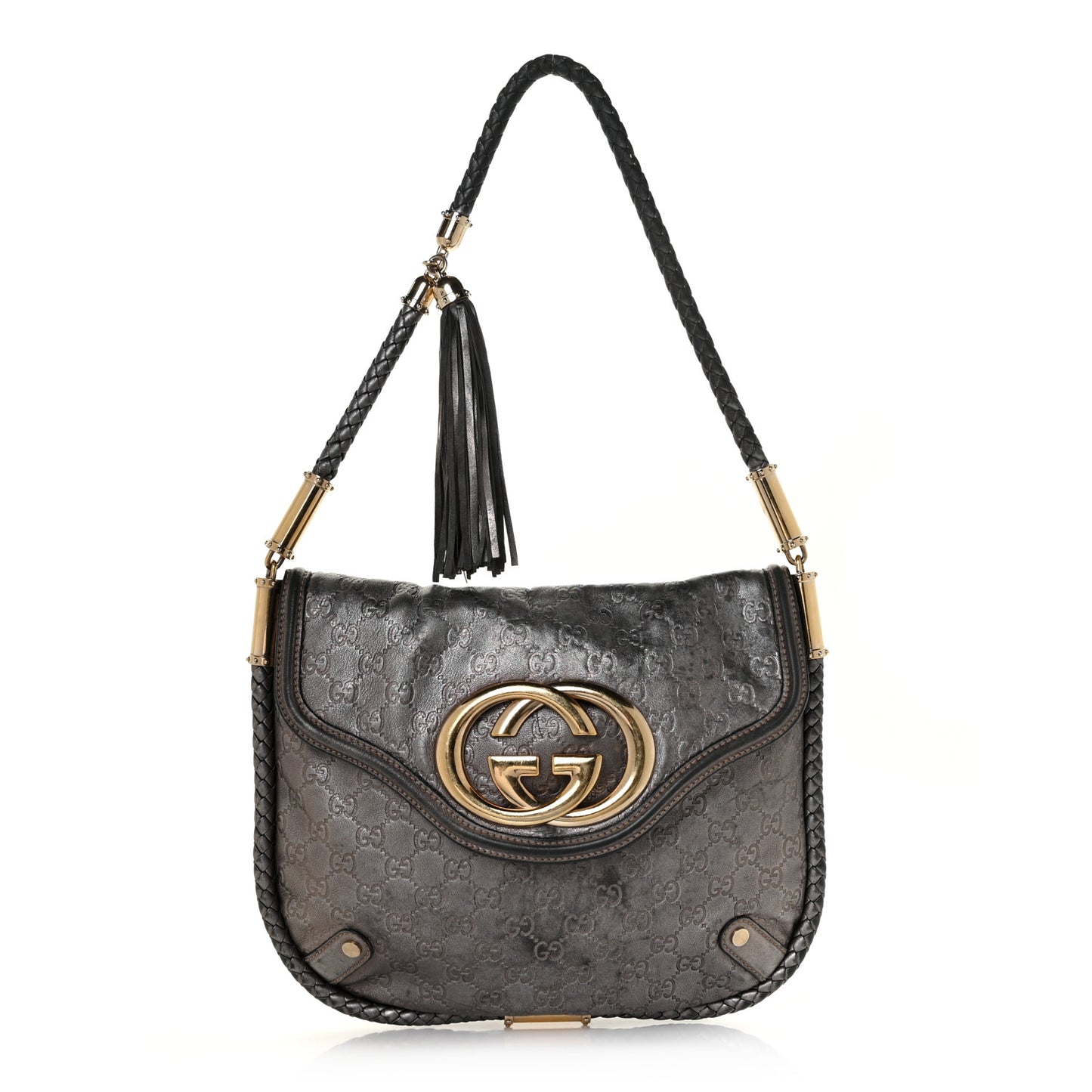 Guccissima Britt Tassel Shoulder Bag Gunmetal