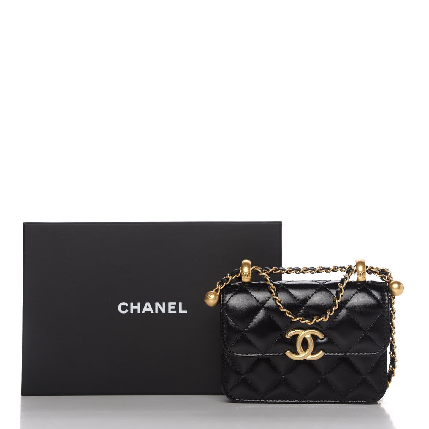 Calfskin Quilted Perfect Fit Coin Purse With Chain Black