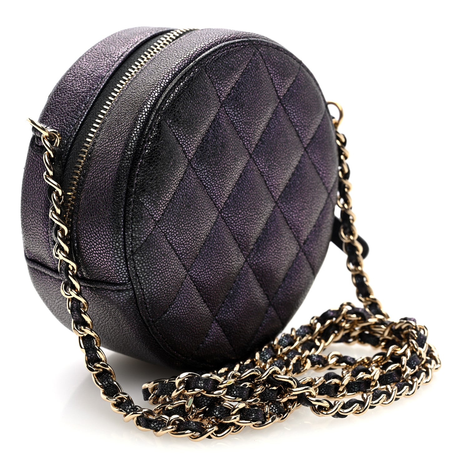 Chanel Iridescent Caviar Quilted Round Clutch With Chain Black 3 of 10