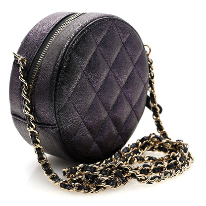 Chanel Iridescent Caviar Quilted Round Clutch With Chain Black 3 of 10