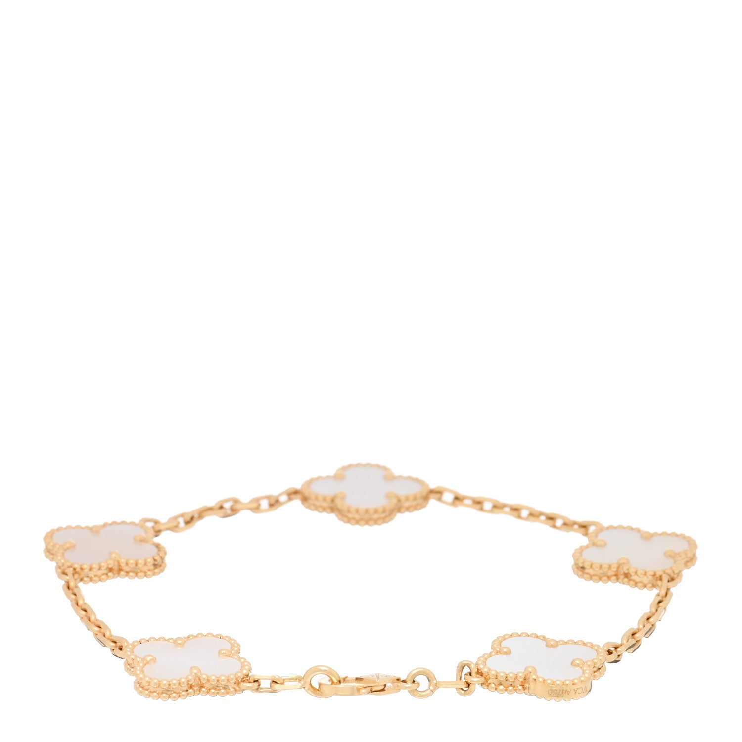 Van Cleef & Arpels 18K Yellow Gold Mother of Pearl 5 Motifs Vintage Alhambra Bracelet 2 of 3