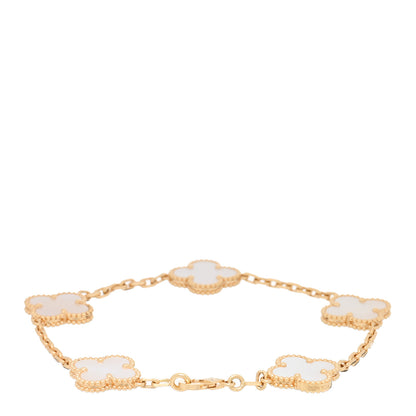 Van Cleef & Arpels 18K Yellow Gold Mother of Pearl 5 Motifs Vintage Alhambra Bracelet 2 of 3