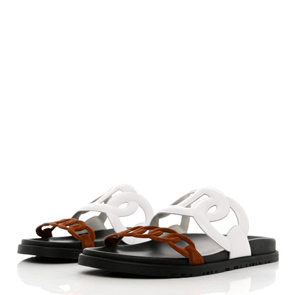 Hermes Suede Goatskin Nappa Extra Sandals 40 White Gold 3 of 9