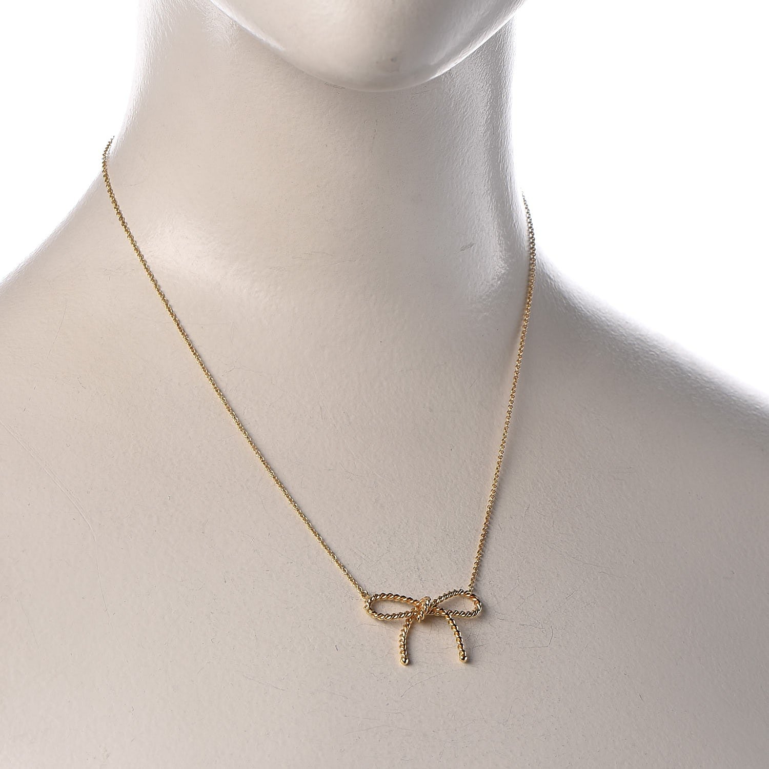 Tiffany 18K Yellow Gold Twist Bow Pendant Necklace 2 of 6