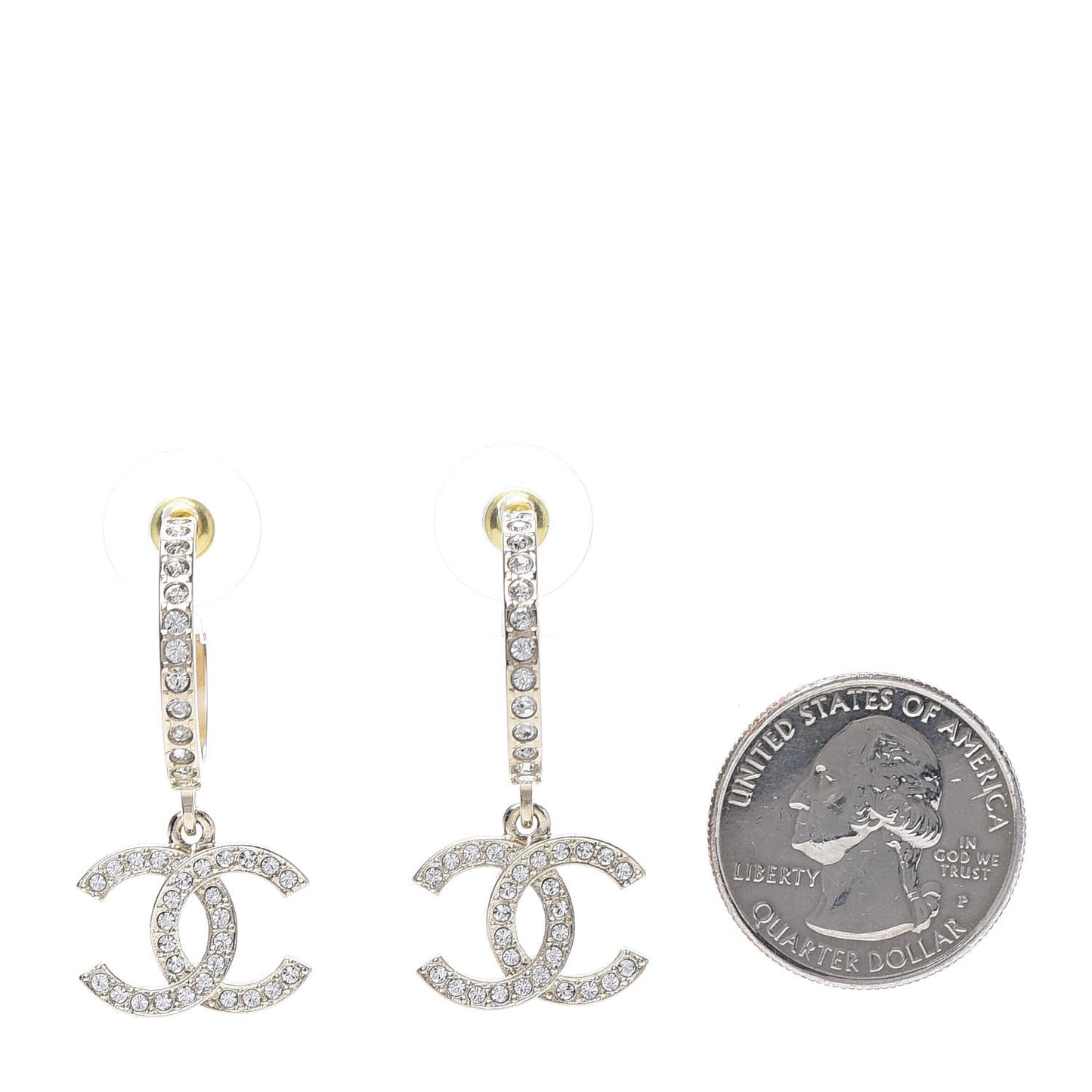 Crystal Lock Symbols CC Hoop Drop Earrings Gold