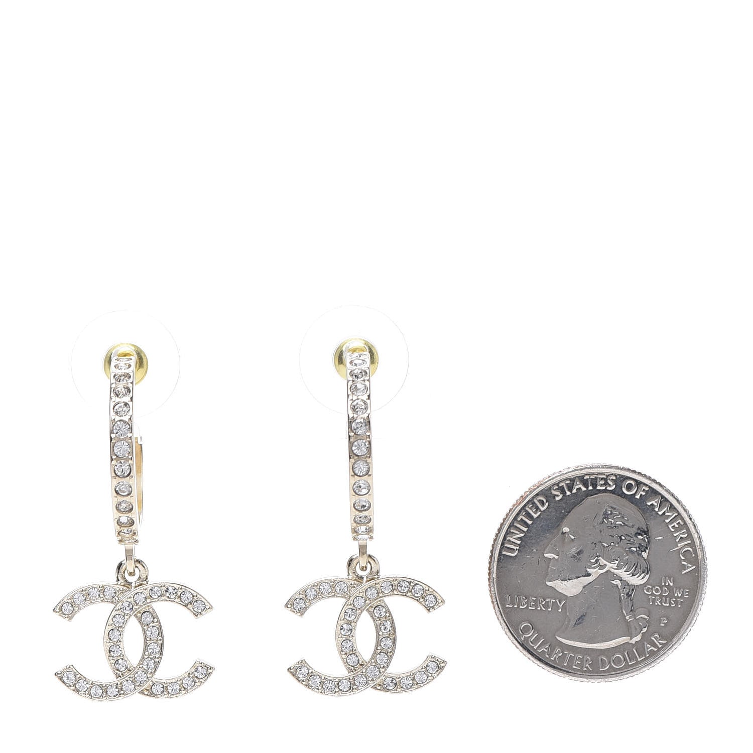 Chanel Crystal Lock Symbols CC Hoop Drop Earrings Gold 2 of 5