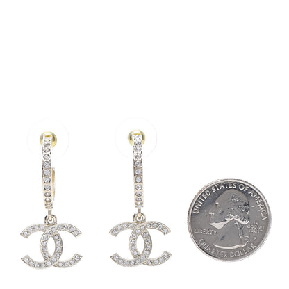 Chanel Crystal Lock Symbols CC Hoop Drop Earrings Gold 2 of 5