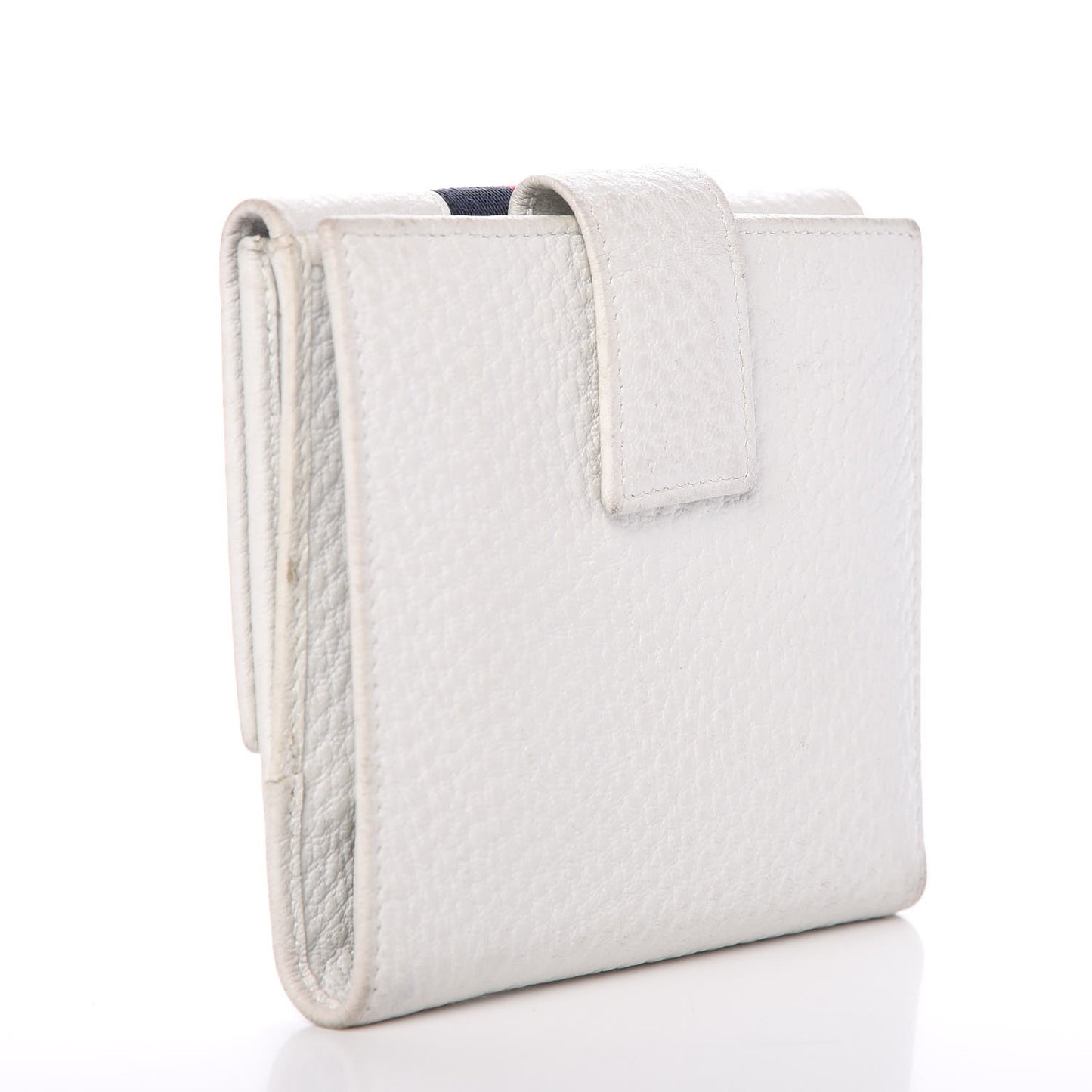 Pebbled Calfskin Web French Flap Wallet White