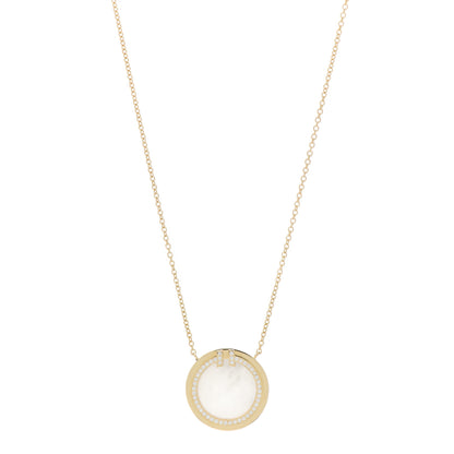 Tiffany 18K Yellow Gold Diamond Mother of Pearl T Circle Pendant Necklace 1 of 4