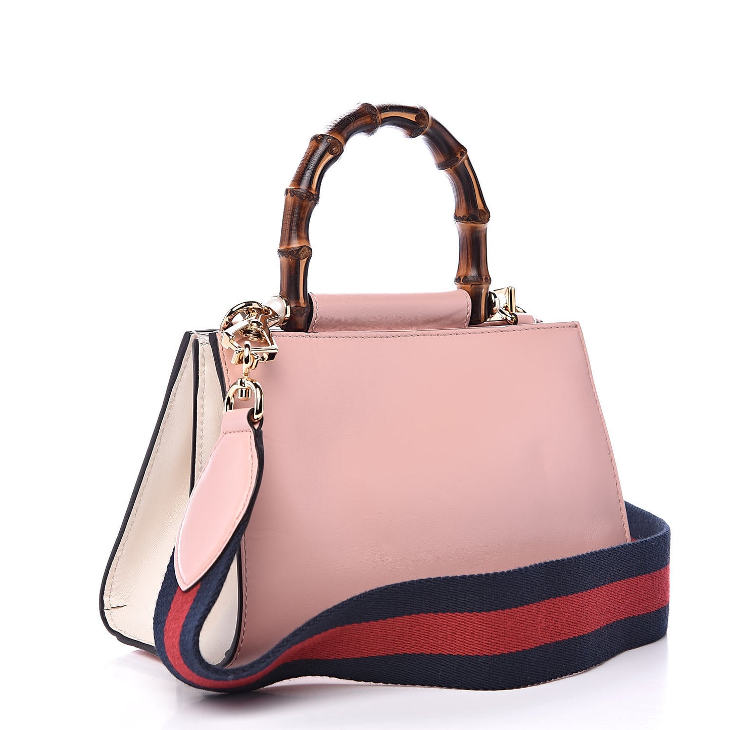 Nappa Bamboo Web Mini Nymphaea Top Handle Bag Perfect Pink Mystic White