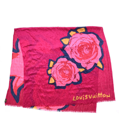 Louis Vuitton Cashmere Silk Monogram Roses Scarf 2 of 4
