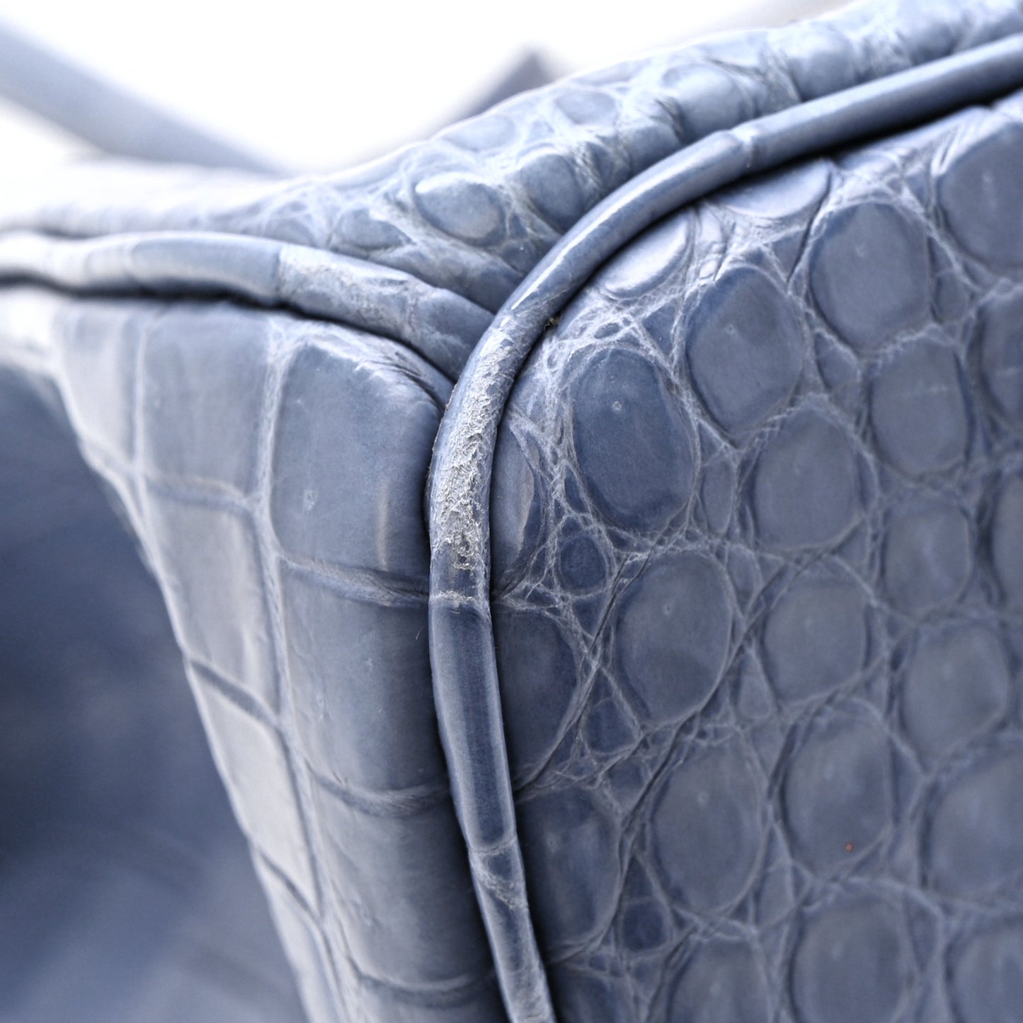 Matte Porosus Crocodile 18K White Gold Diamond Birkin 35 Bleu Brighton