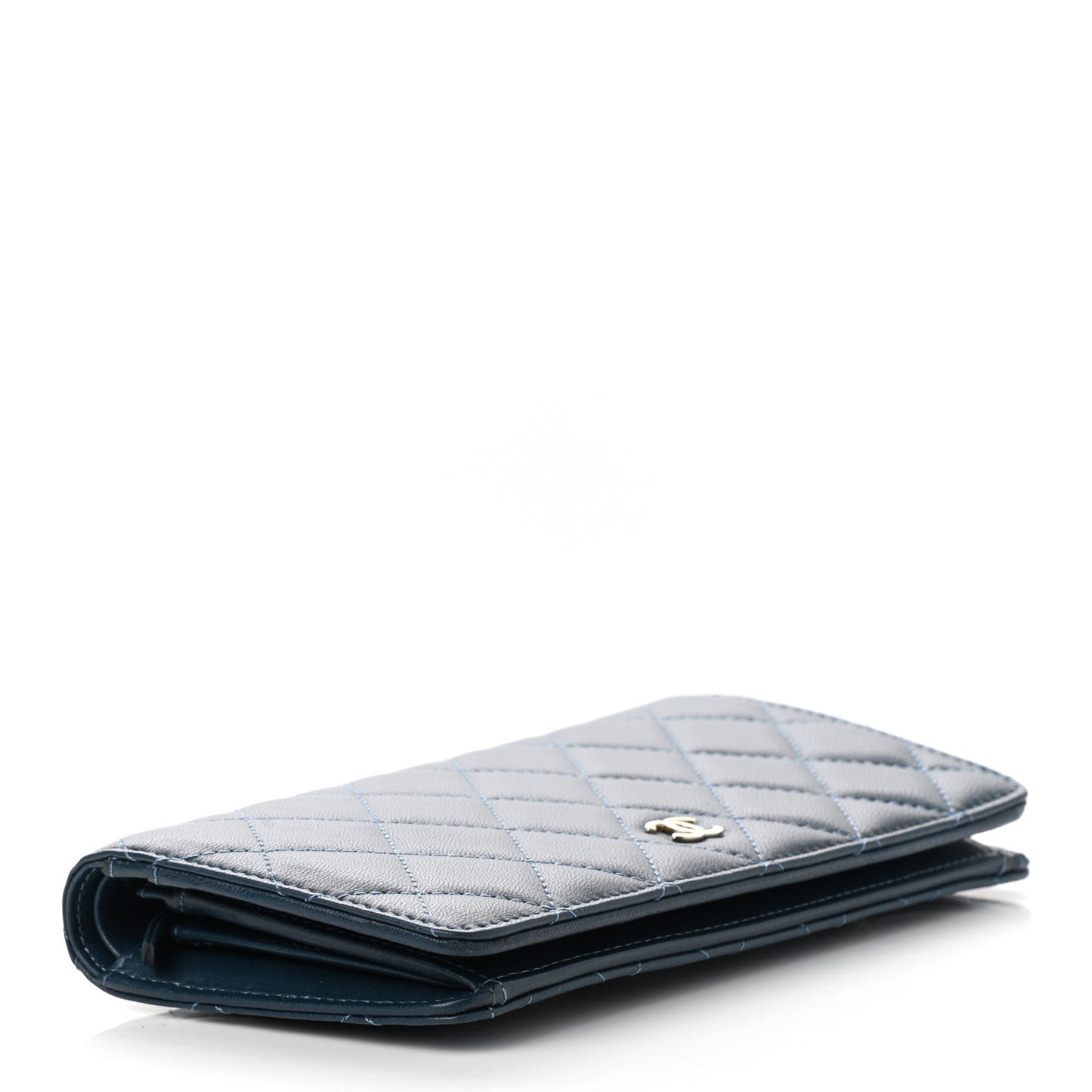 Lambskin Quilted Yen Wallet Blue