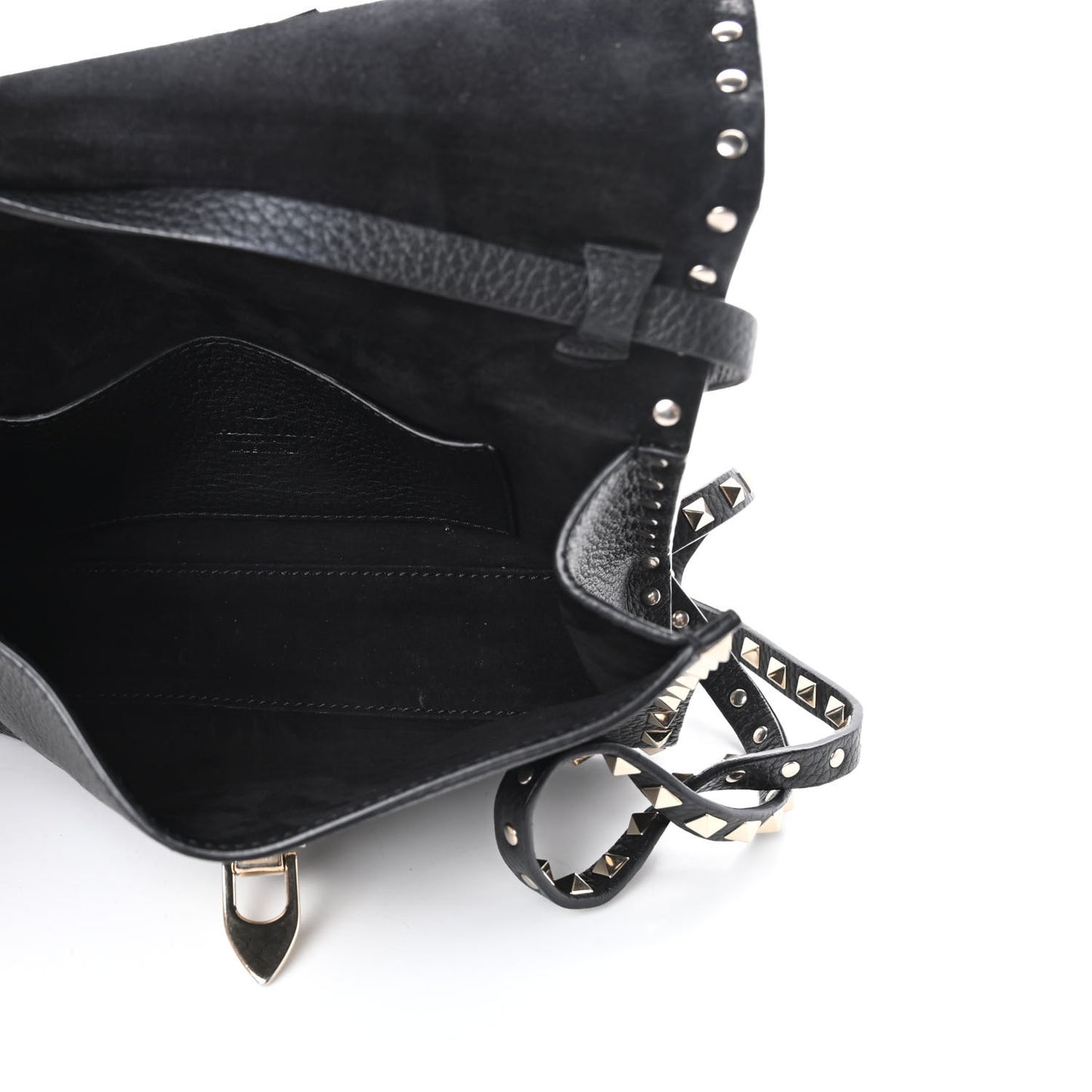 Pebbled Calfskin Medium Rockstud Flip Lock Crossbody Bag Black