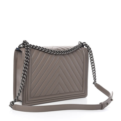 Chanel Calfskin Chevron Quilted Large Boy Flap Grey 3 of 10