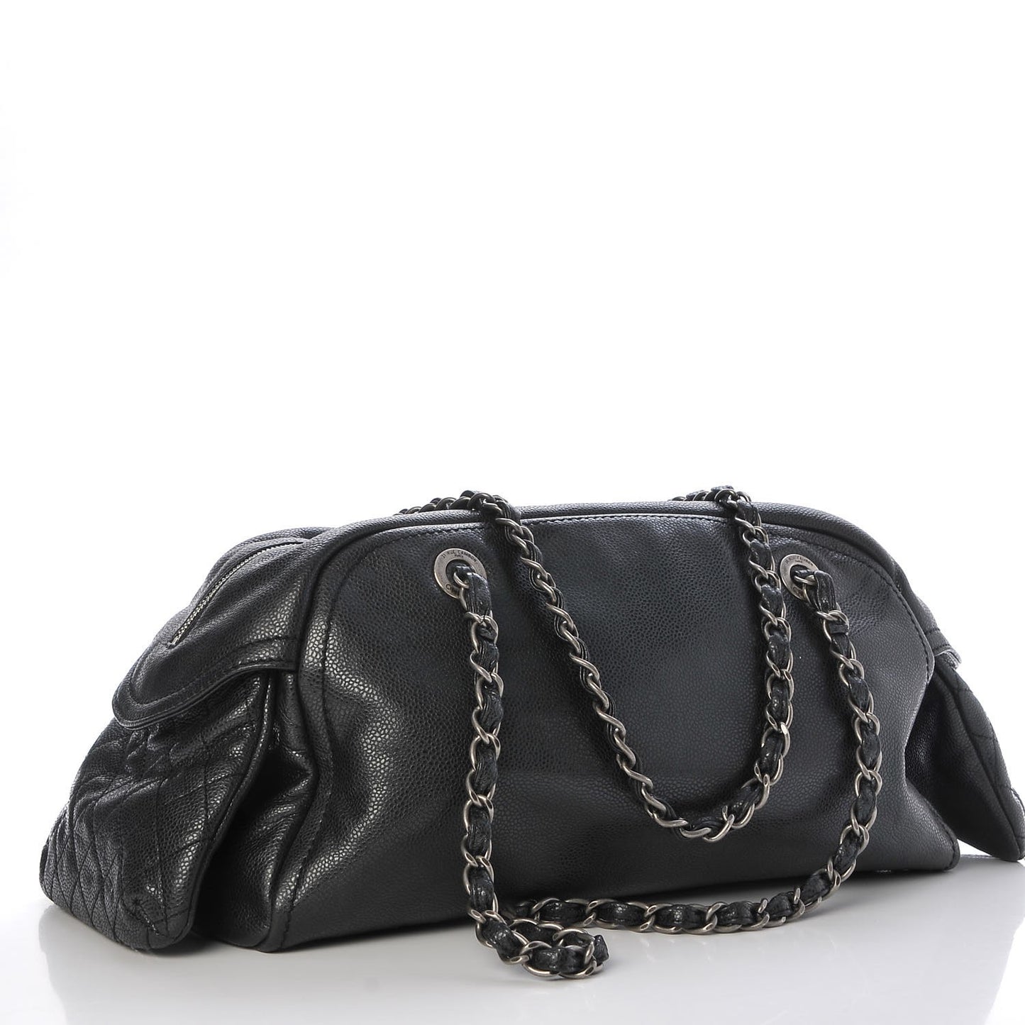 Glazed Caviar Quilted Mademoiselle Bowling Bag Black