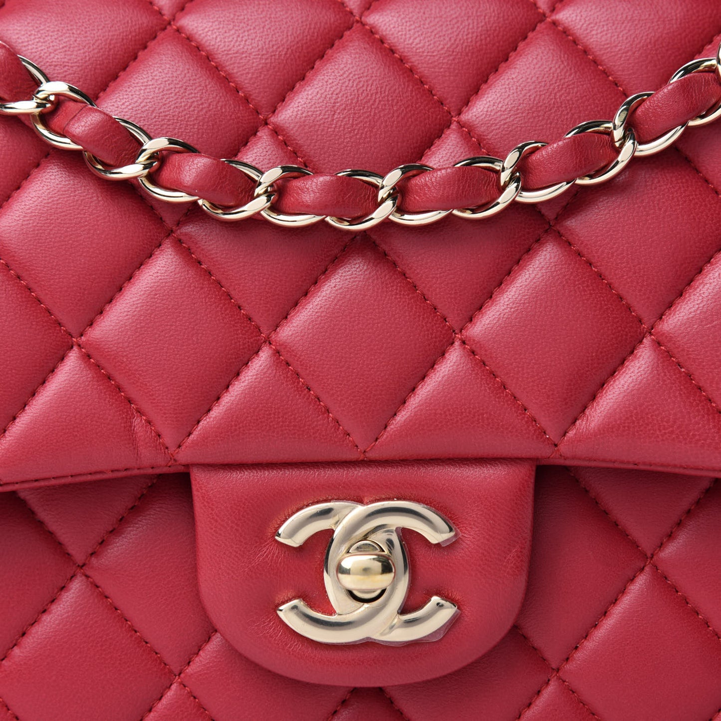Lambskin Quilted Medium Double Flap Dark Pink