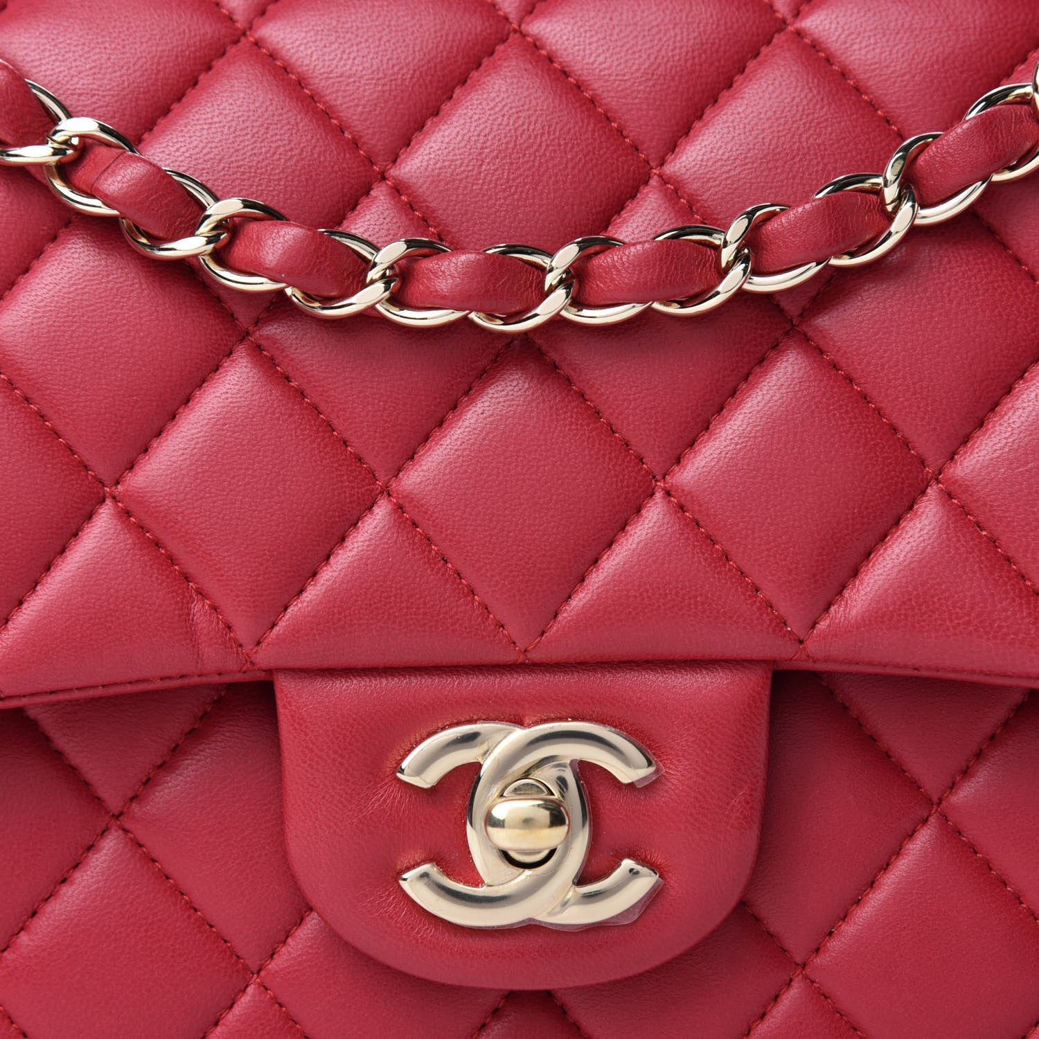 Chanel Lambskin Quilted Medium Double Flap Dark Pink 10 of 10