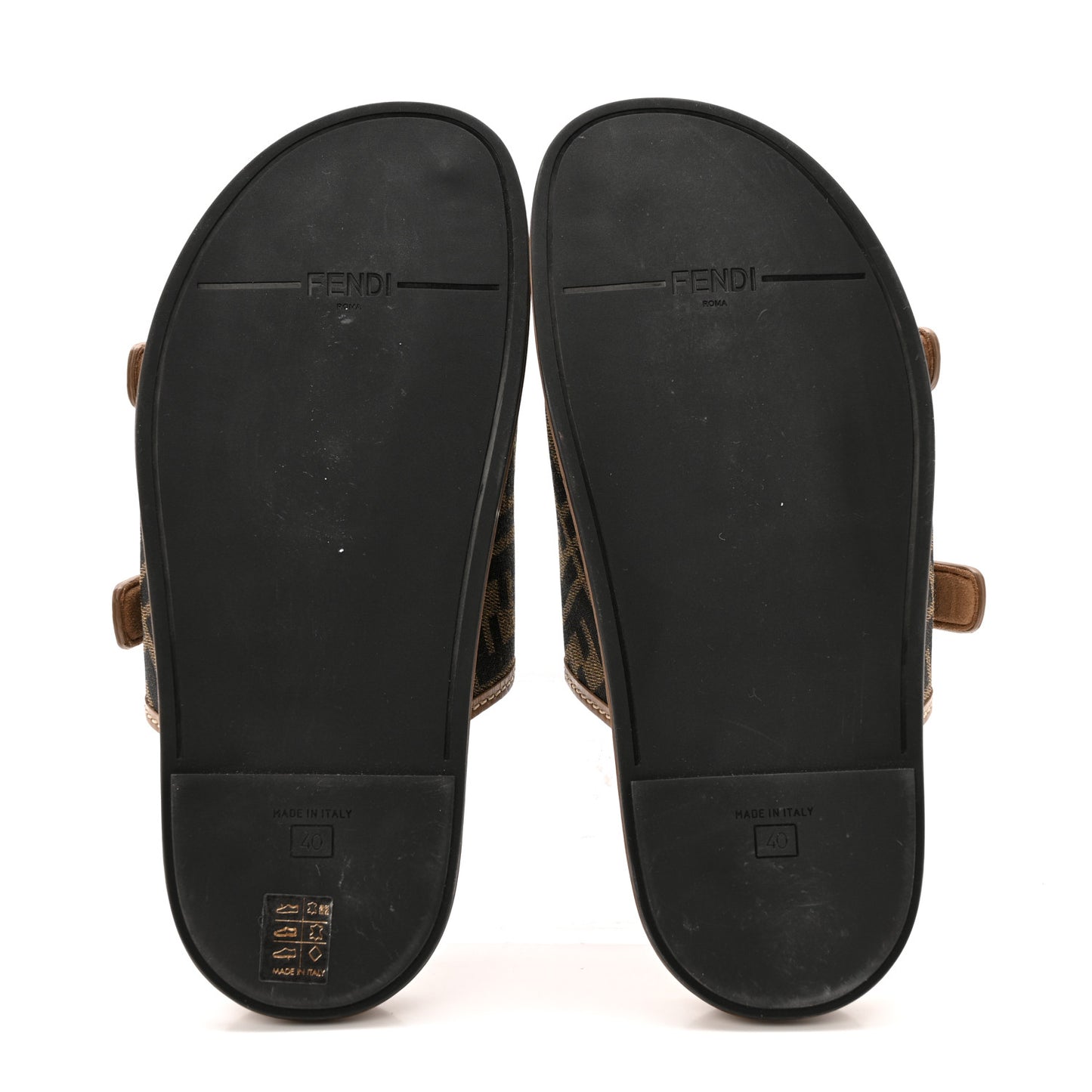 Fabric Jacquard Nappa FF Womens Fendi Feel Buckled Slide Sandals 40 Tobacco Black Miele Scuro