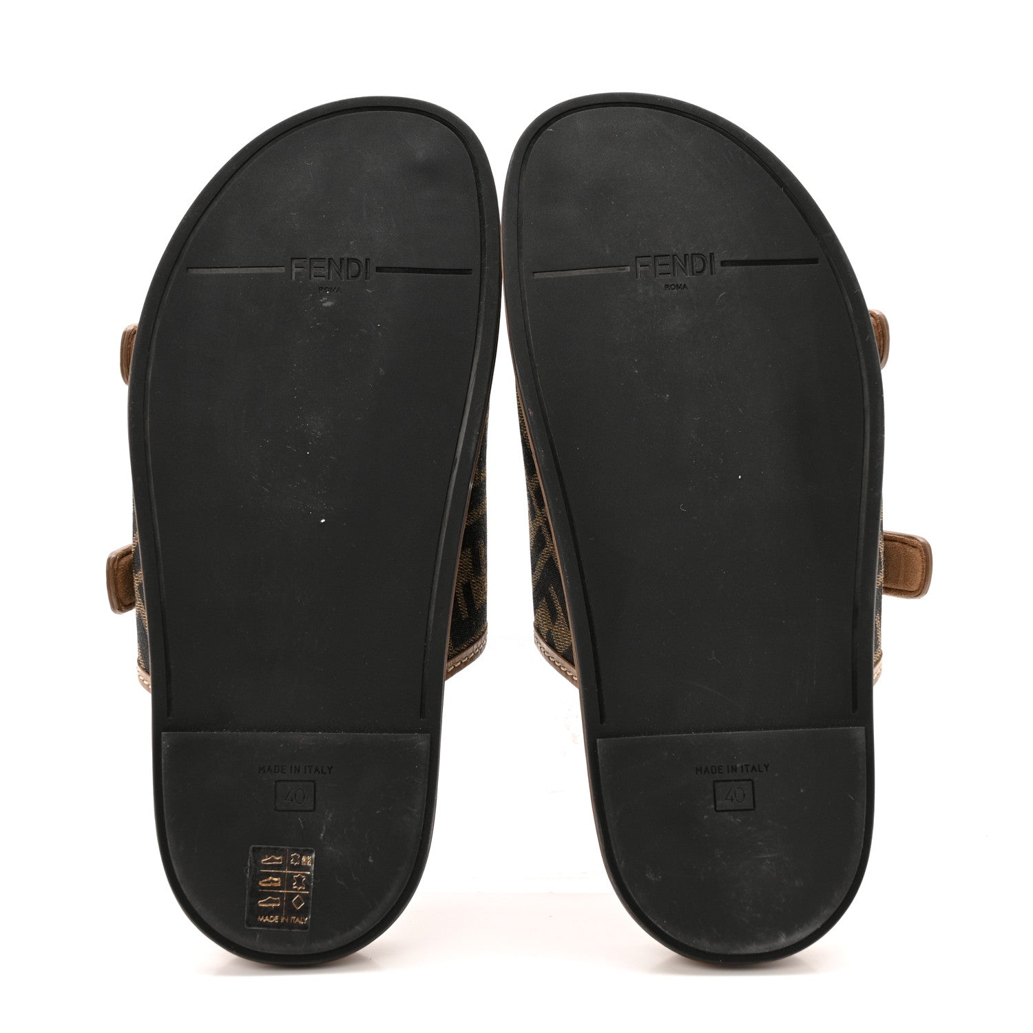 Fendi Fabric Jacquard Nappa FF Womens Fendi Feel Buckled Slide Sandals 40 Tobacco Black Miele Scuro 6 of 8