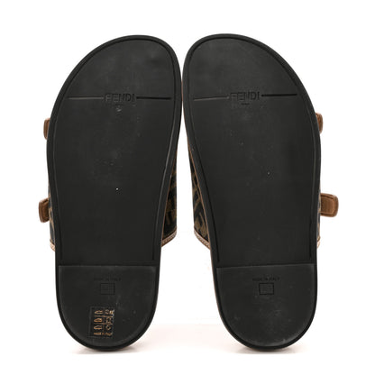 Fendi Fabric Jacquard Nappa FF Womens Fendi Feel Buckled Slide Sandals 40 Tobacco Black Miele Scuro 6 of 8