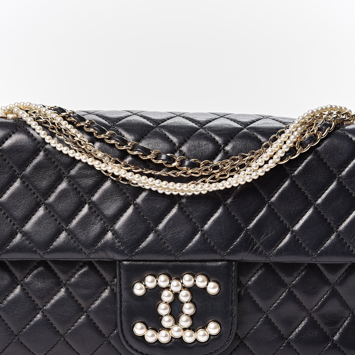 Chanel Lambskin Quilted Medium Westminster Pearl Flap Black 10 of 12