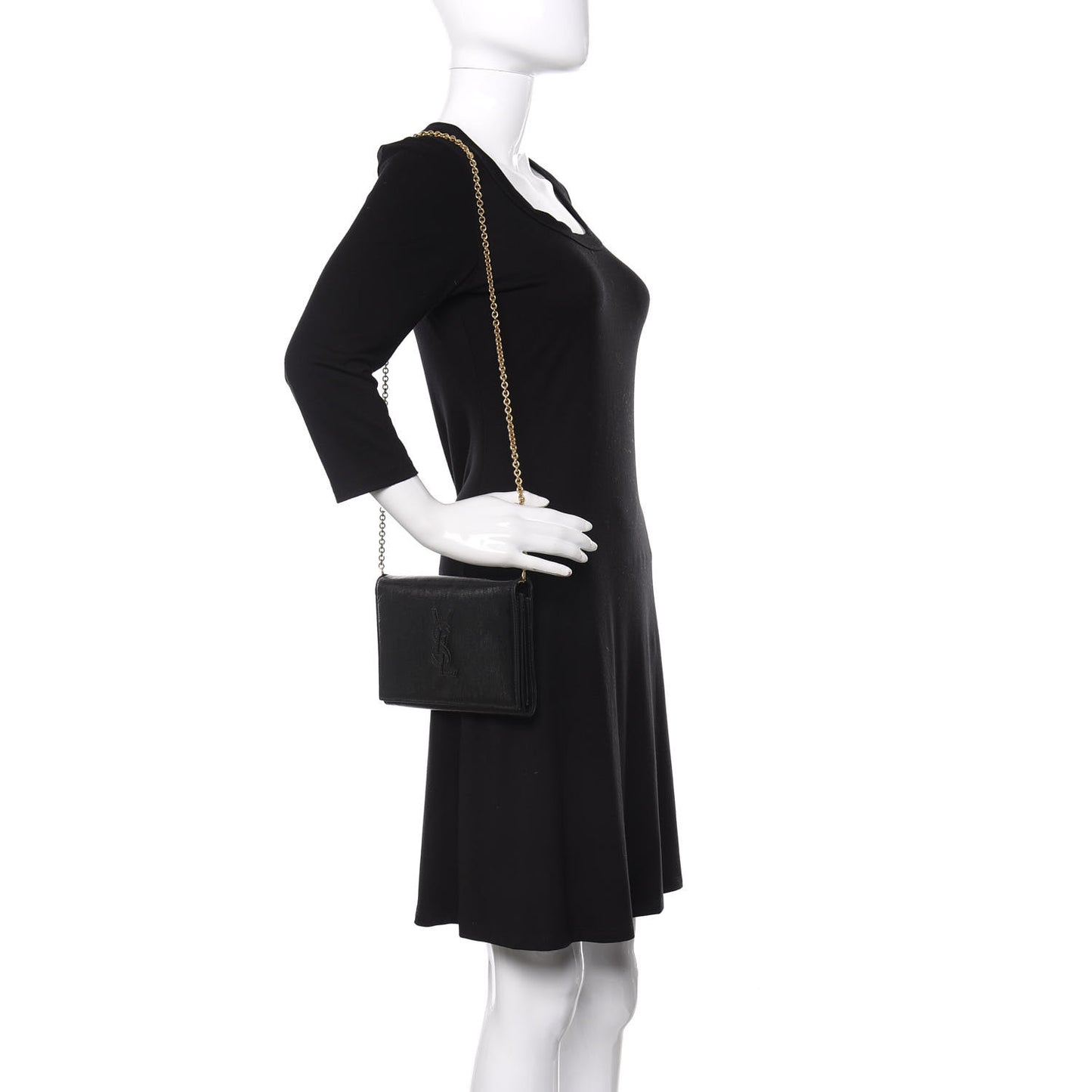 Textured Patent Belle de Jour Chain Clutch Black