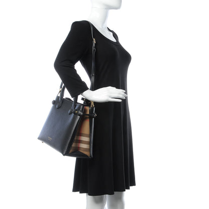 Burberry Grainy Calfskin House Check Medium Banner Tote Black 3 of 22