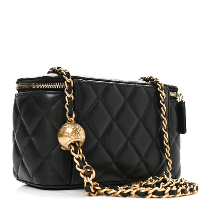 Chanel Lambskin Quilted Pearl Crush Small Vanity Case With Chain Black 3 of 11