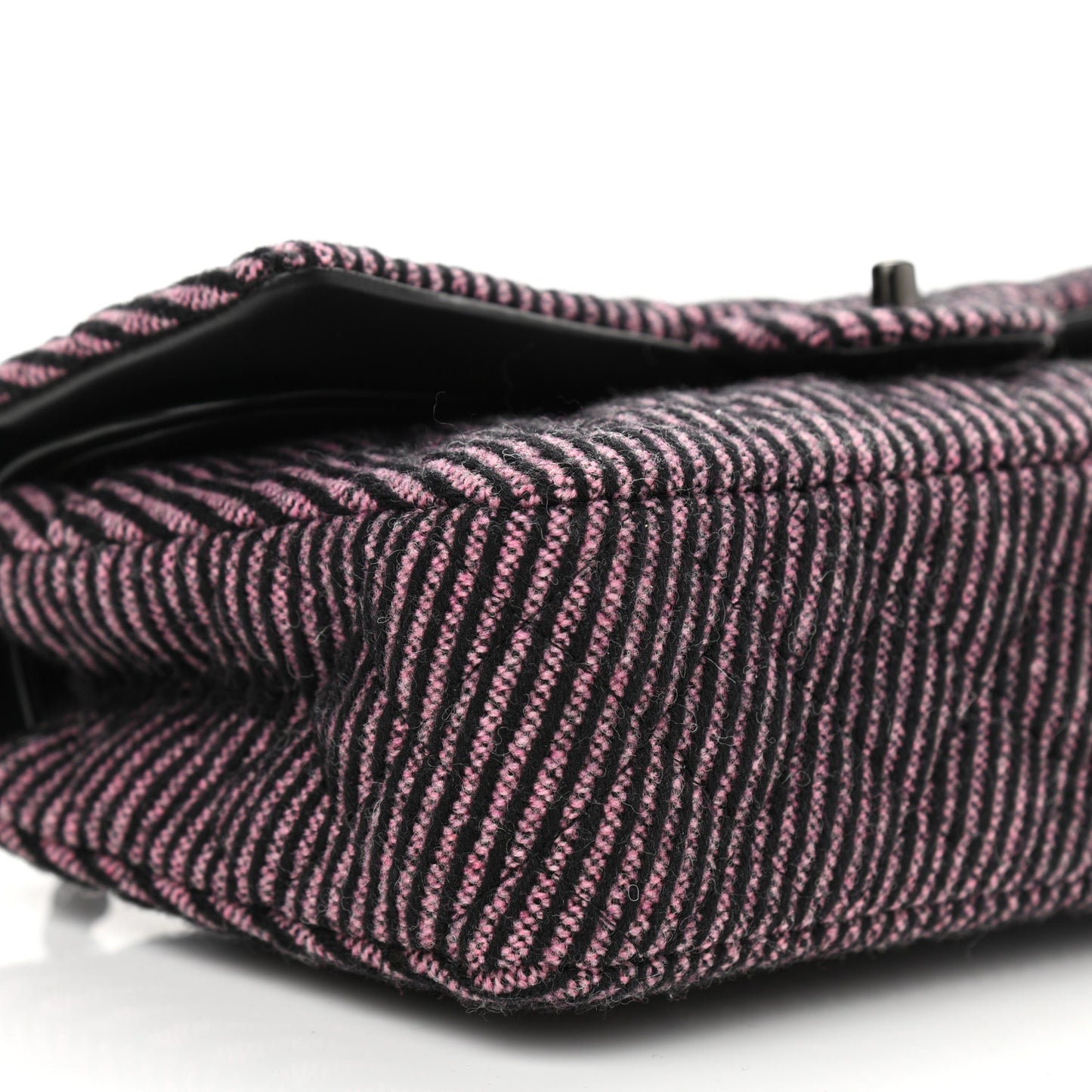 Wool Tweed Quilted Medium Double Flap Pink Black