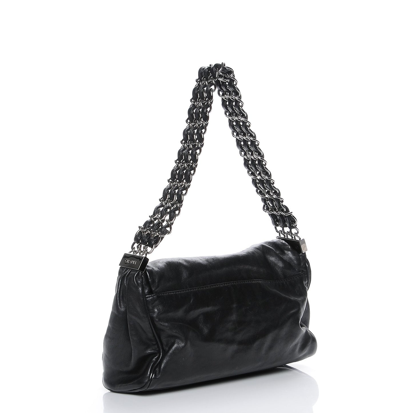 Calfskin Rock and Chain Small Flap Black