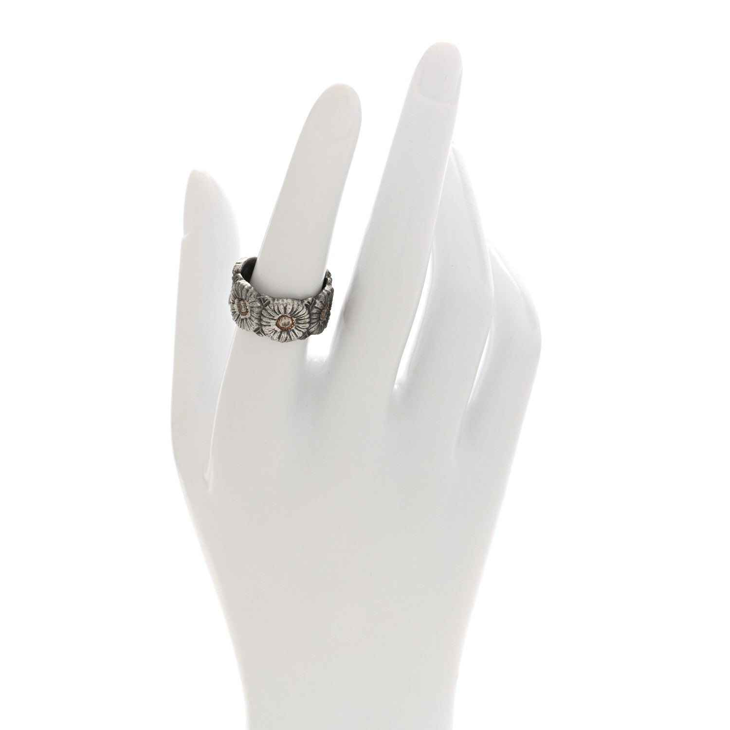 Buccellati Sterling Silver Gold Vermeil Brown Diamond Blossoms Daisy Color Eternelle Ring 53 6.5 2 of 4