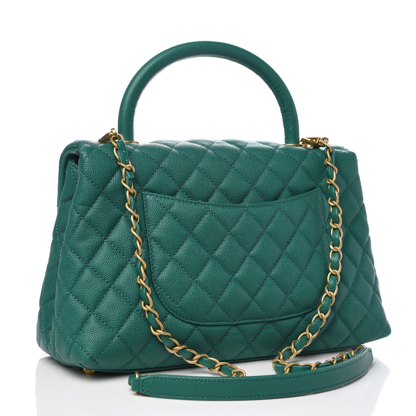 Caviar Quilted Small Coco Handle Flap Green