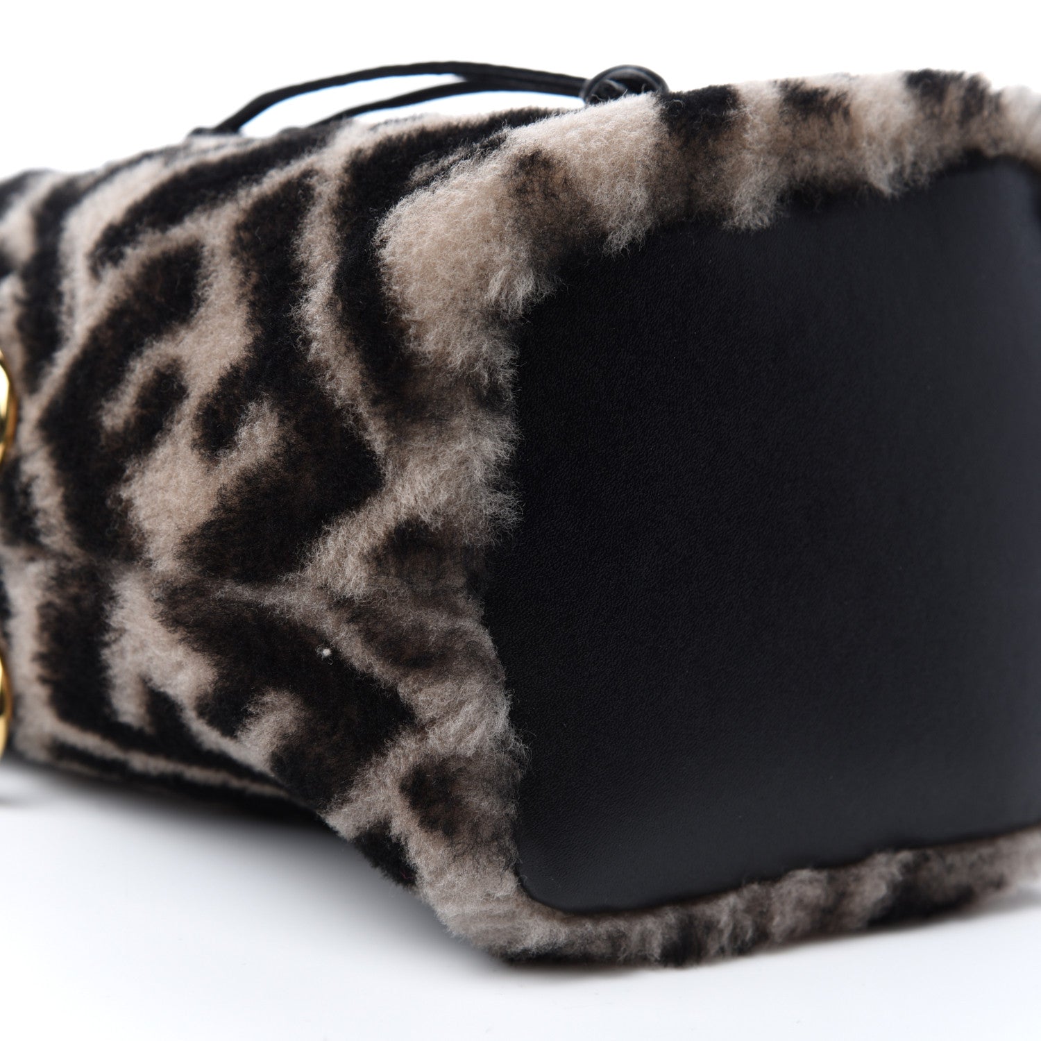 Fendi Shearling F is Macro FF 1974 Diagonal Mini Mon Tresor Bucket Bag Dove Black 6 of 11