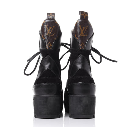 Louis Vuitton Suede Calfskin Monogram World Tour Platform Desert Boots 37 Black 6 of 11