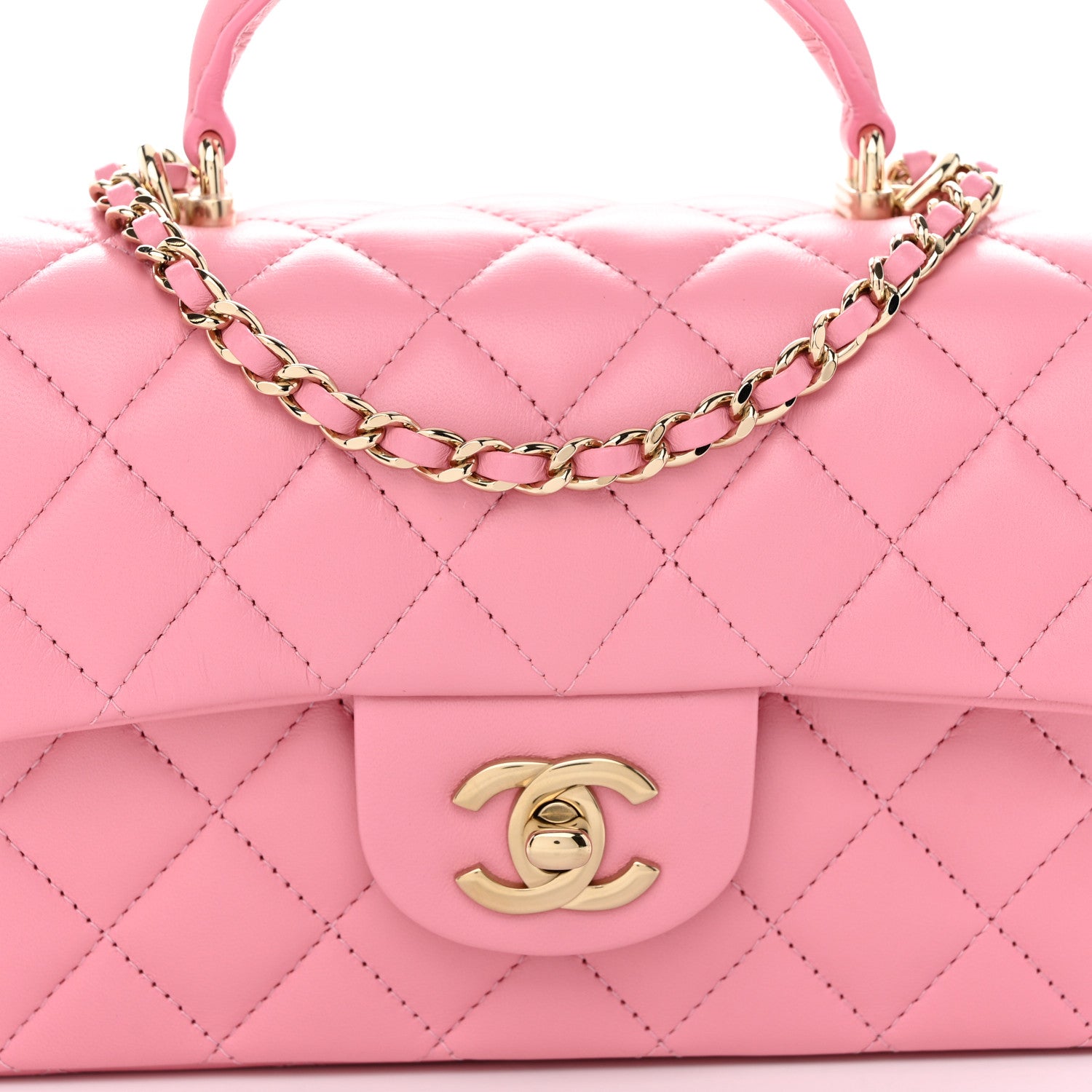 Chanel Lambskin Quilted Mini Top Handle Rectangular Flap Pink 8 of 11