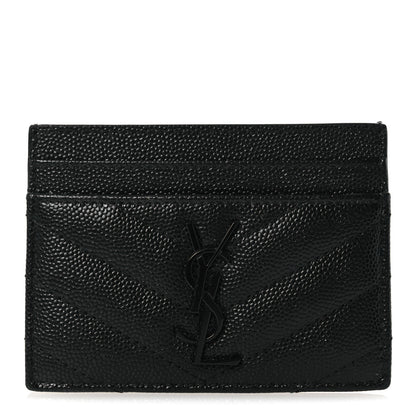 Saint Laurent Grain De Poudre Matelasse Chevron Monochrome Monogram Credit Card Case Black 1 of 8