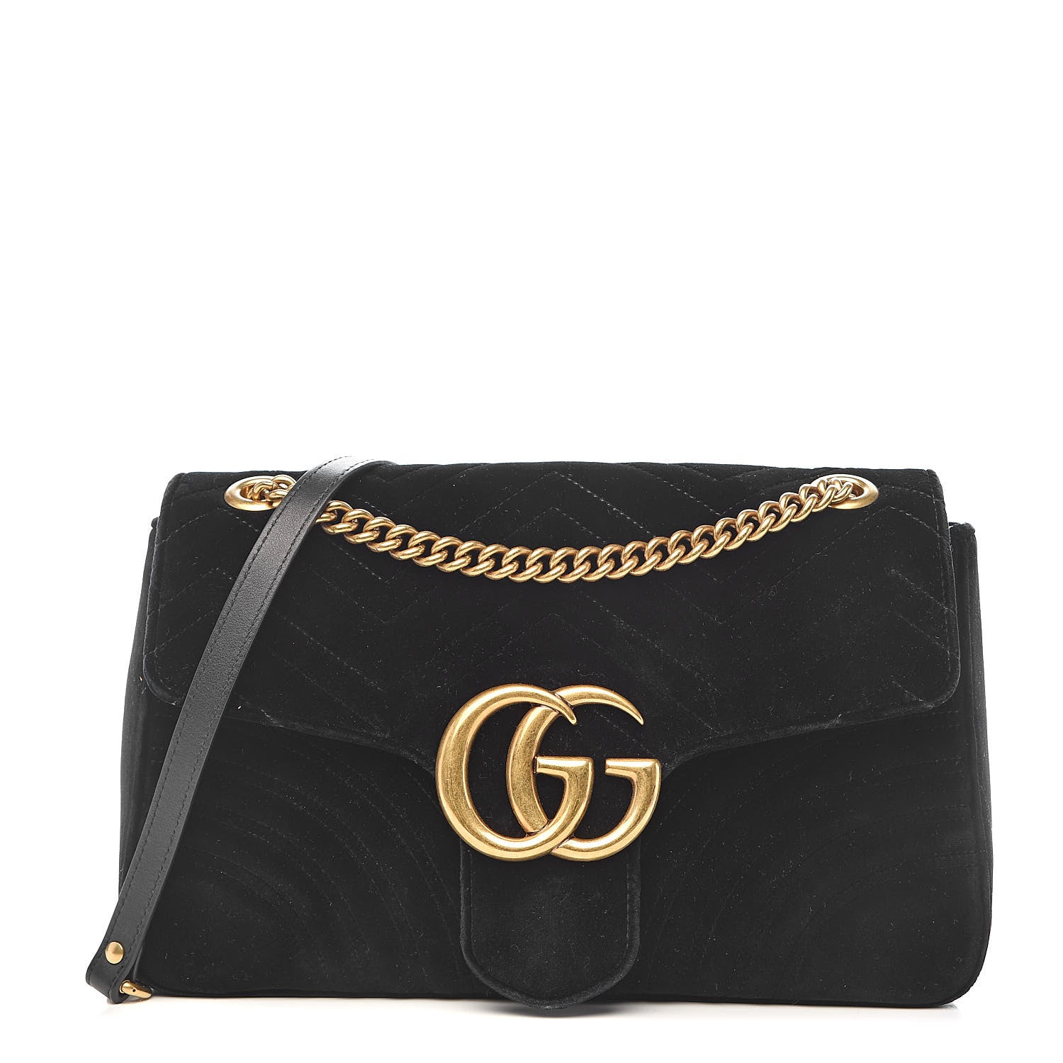Gucci Velvet Matelasse Medium GG Marmont Shoulder Bag Black 1 of 10