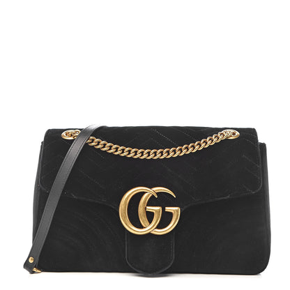 Gucci Velvet Matelasse Medium GG Marmont Shoulder Bag Black 1 of 10
